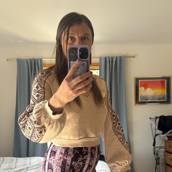 Embroidered Free People Pale Pink Cropped Sweater sm - Picture 1 of 4